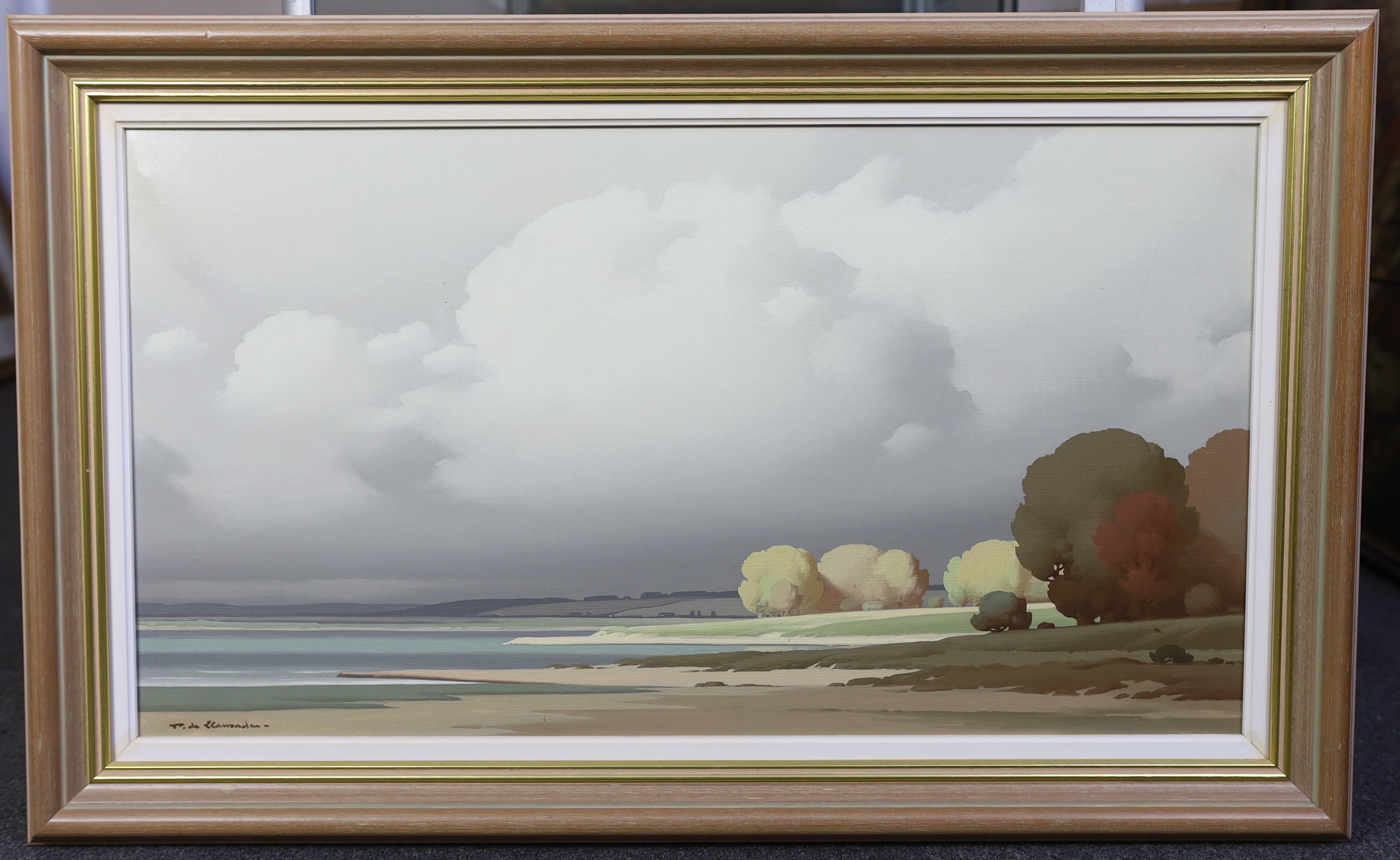 Pierre de Clausades (French, 1910-1976), Storm clouds over the Loire, oil on canvas, 42 x 78cm